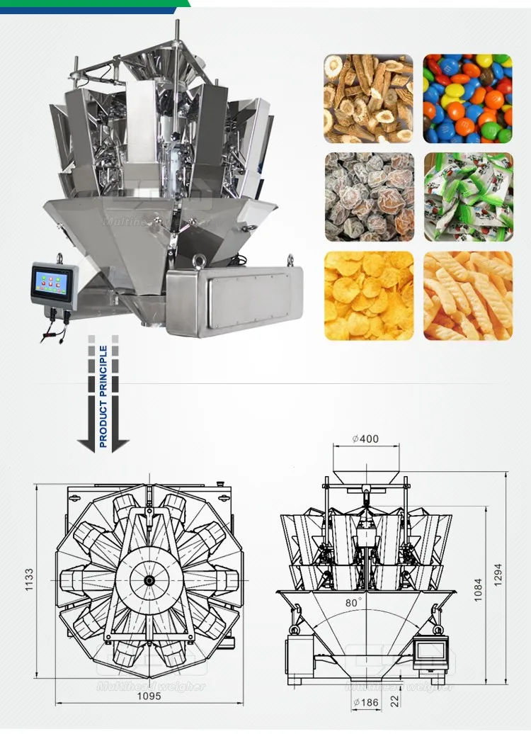 10 head multihead weigher / multi-head weigher packing machine with Modular control system