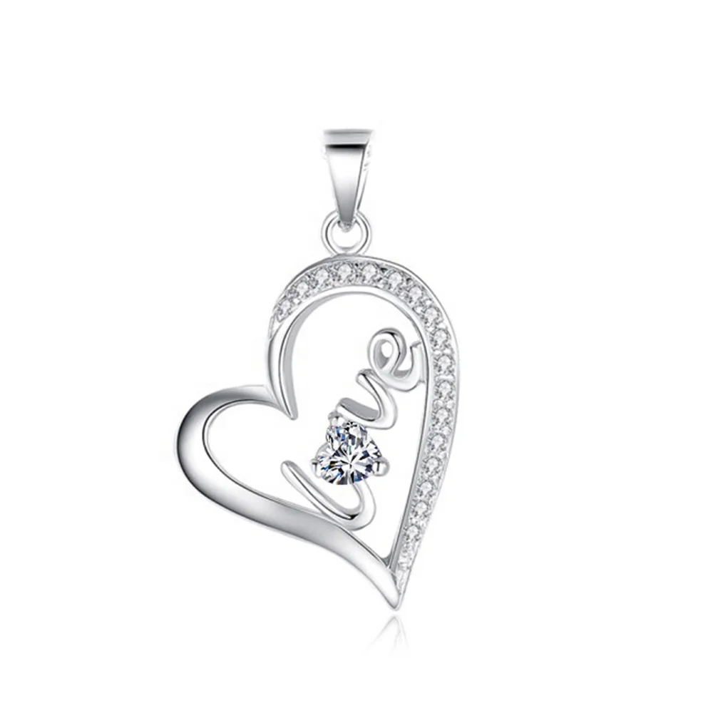 

New Products 925 Sterling Silver Love Crystal Heart Pendant, Silver;gold;rose gold or custom.