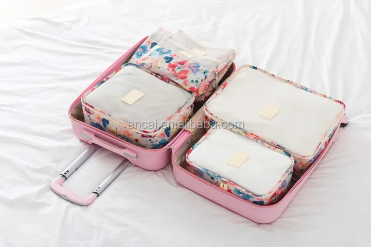 Encai Travel Clothes Packing Cube Bags 6 In 1 Floral Print Luggage Organizer Bag Set Buy Encai