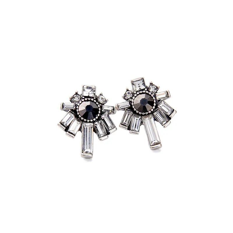 

ed01402 Small Black Crystal Earrings, Clear Gemstone Fancy Stud Earring Jewelies, As picture