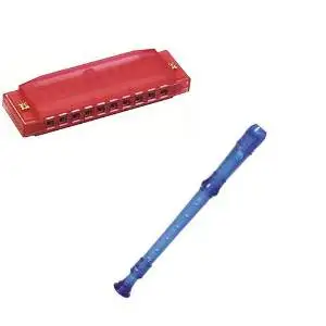 My First Recorder / Harmonica Pack -BPA FREE Blue Translucent Recorder w/Red Hohner Harmonica