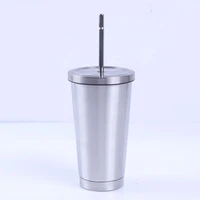 

18/8 stainless steel cup with straw drinking cup with built in straw