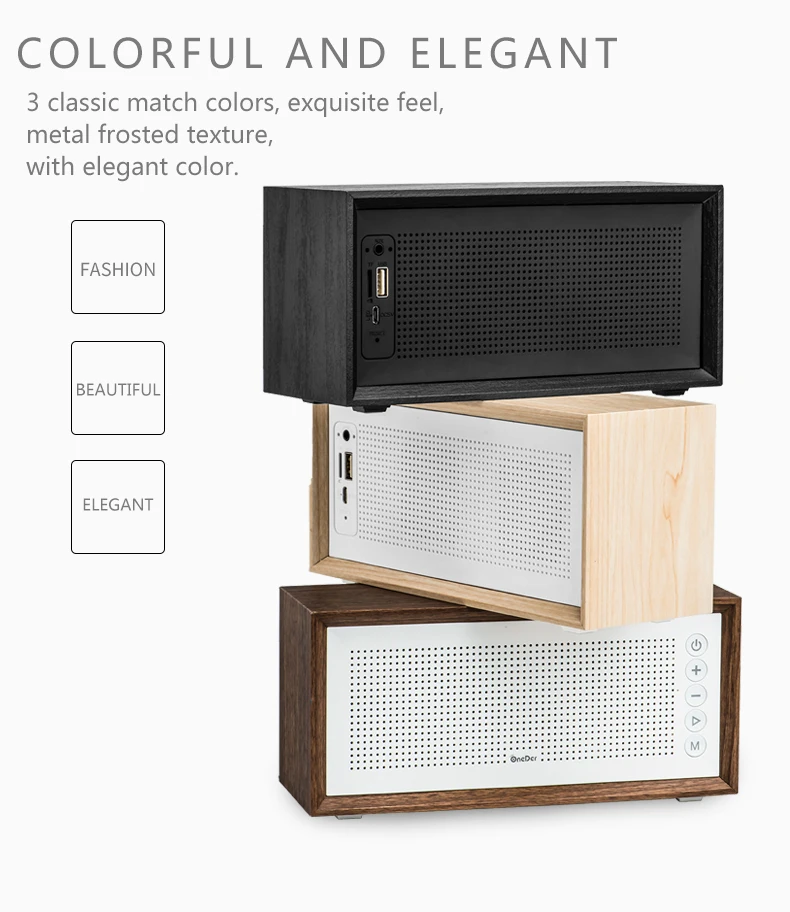 retro wooden speaker oneder v2 10w 1500mah Support TF Card/USB drive/AUX/FM wooden wireless bluetooth speaker - ANKUX.COM