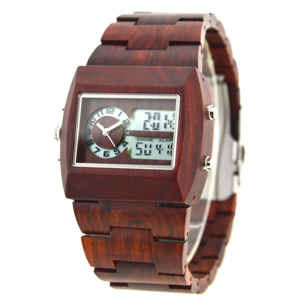 

Hot sale dual time digital wooden bamboo watches business men wrist watch