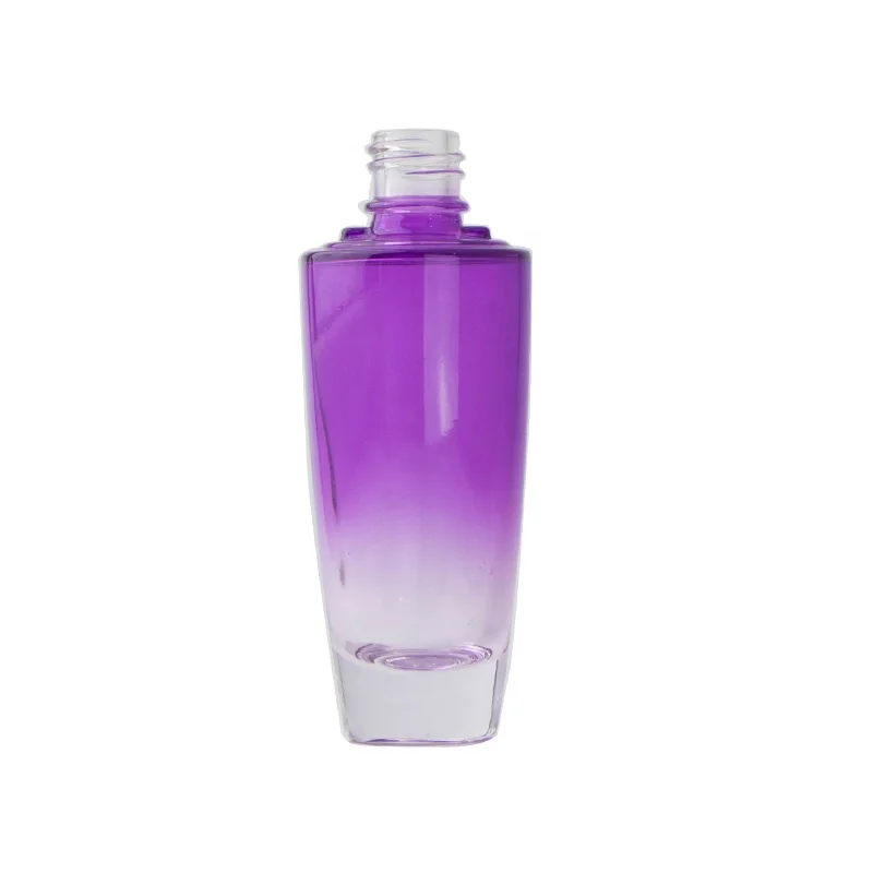 Customized spray paint gradient purple color cylinder empty cosmetic glass 120ml lotion pump bottles