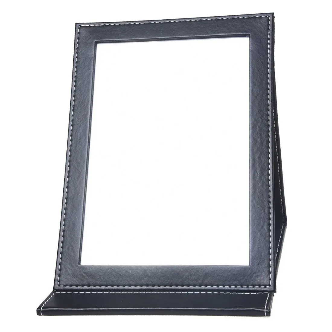 SODIAL(R) Black Folding Leather Table Traveling Hand Compact Makeup Mirror 9.1x7.1"