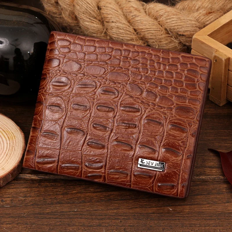 

2021 low MOQ hot sale short business pu leather crocodile pattern men wallet