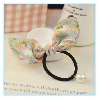 Fashion Elastic Hair Bands With Pearl Charm Girls Fabric Knotted