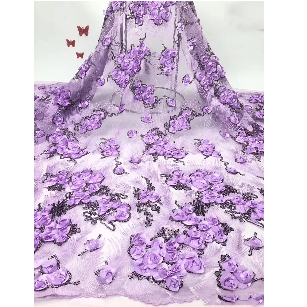 

Beautifical embroidery dressing woman 3D flower wedding bridal lace purple sequin tulle ML1N891, Can be customized