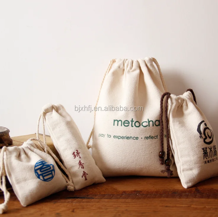 Cheap Recyclable Fashion White Printed Drawstring Small Canvas Bag