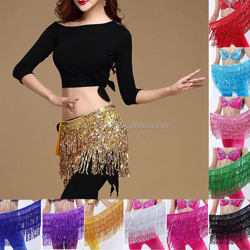 Belly Dance Costume Sequin Tassel Fringe Hip Scarf Belt Waist Wrap Skirt TO