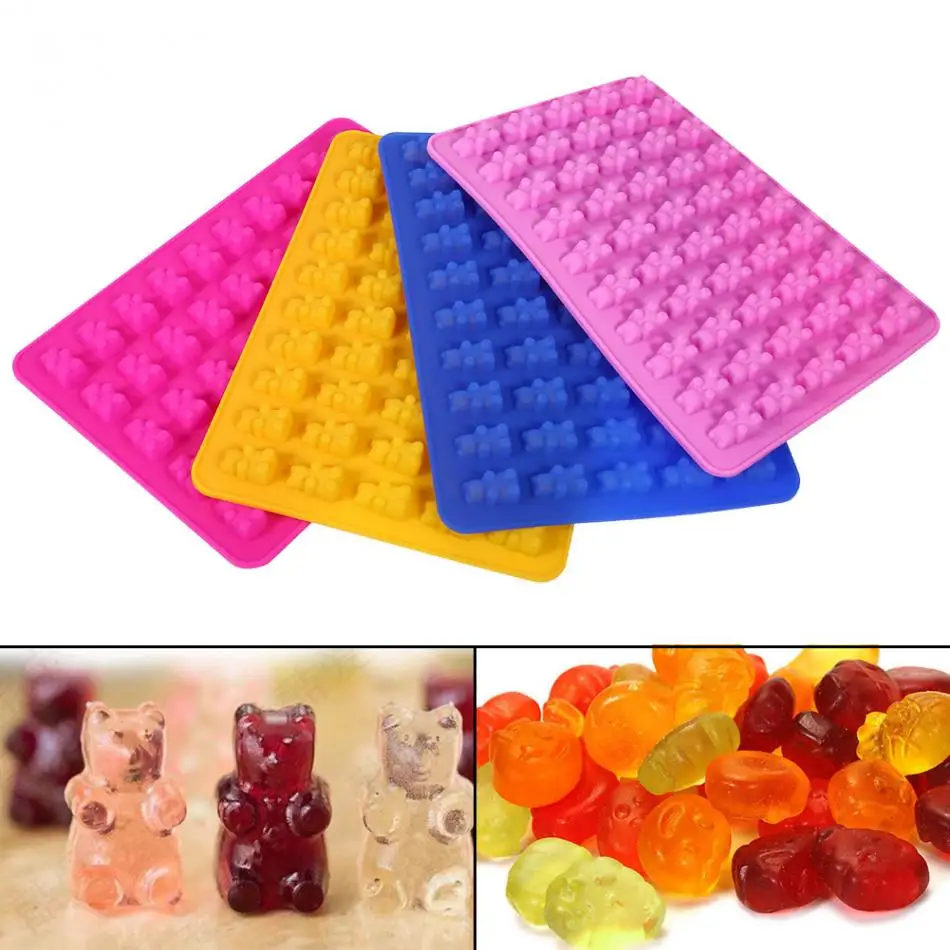Eco-friendly 3D Bear 50 Cavity Silicone Tray With Dropper Make Chocolate Ice Tray Jelly Gummy Candy Mold