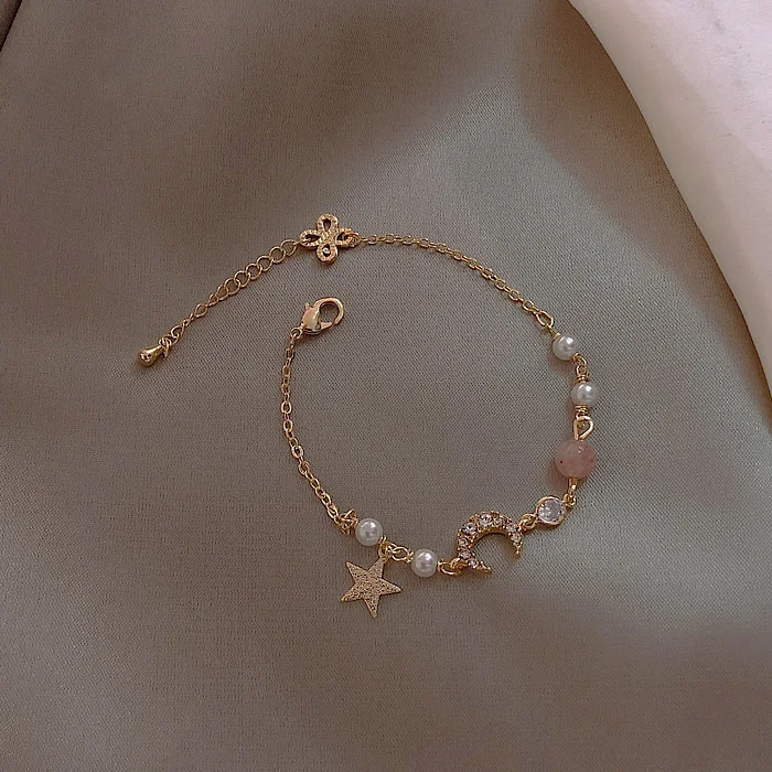 

Sample Free moon and star dream color stone flash diamond gold plated bracelet