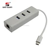 4 port usb hub type c to usb 3.0+rj45 lan port with aluminium case