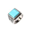 Punk Retro Art Carving Respectable Silver Square Turquoise Ring