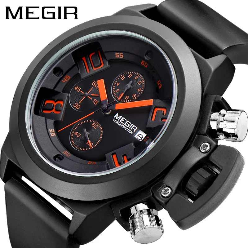 

MEGIR 2002 Luxury Brand Sports Army Military Watches Gold Chronograph Men Watch, Any color available