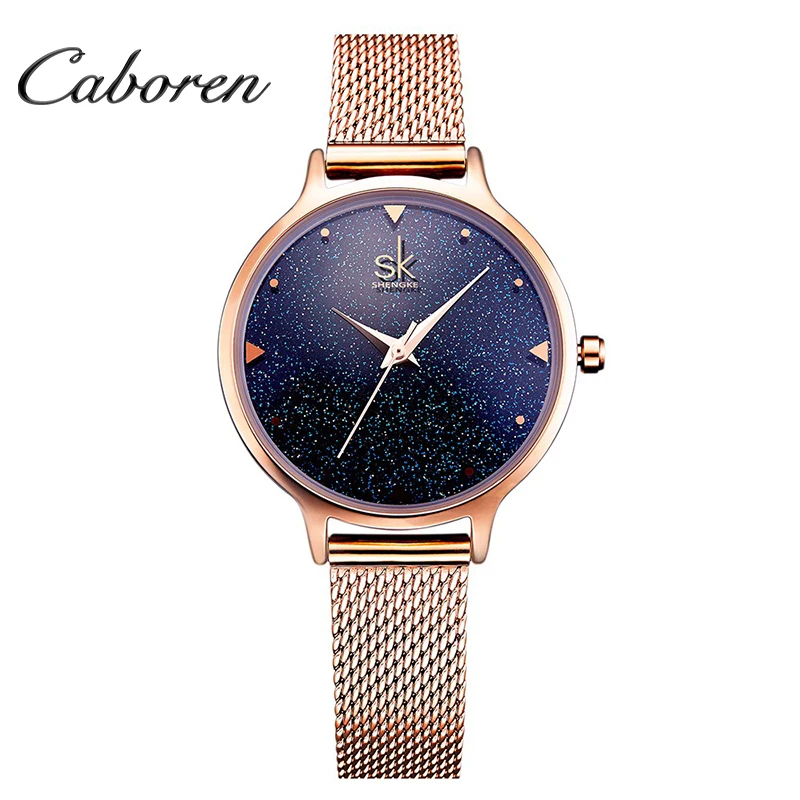 

SHENGKE 2019 new Star sky stainless steel luxury watch women wristwatches quartz, Gold