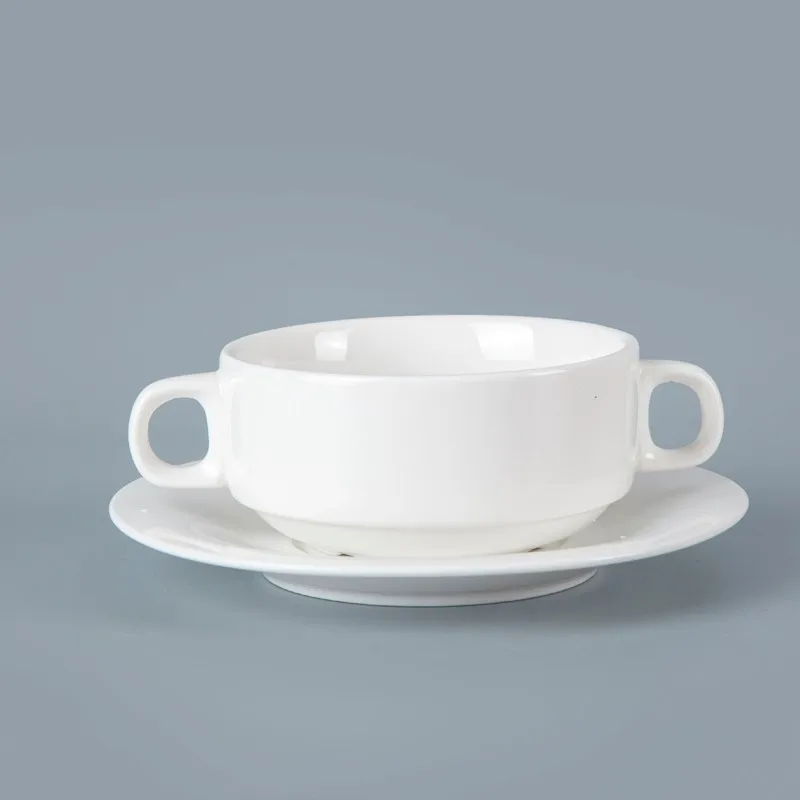 product-Two Eight-Wholesale Hotel Crockery Restaurant Soup Cup Lugged With Saucer, Dining Ware Soup 