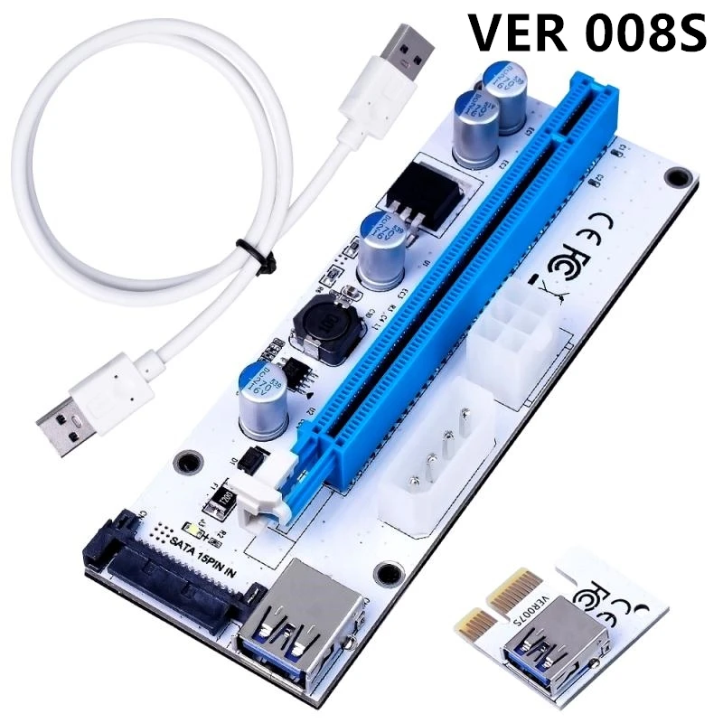 

EMIRY VER 008S PCI-E Riser 1X To 16X Graphics Extension for GPU Mining Powered Riser Adapter Card for Bitcoin Mining, White