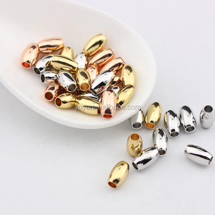 

JS1229 Wholesale silver rose gold gold plated brass drum beads,gold rice spacer beads