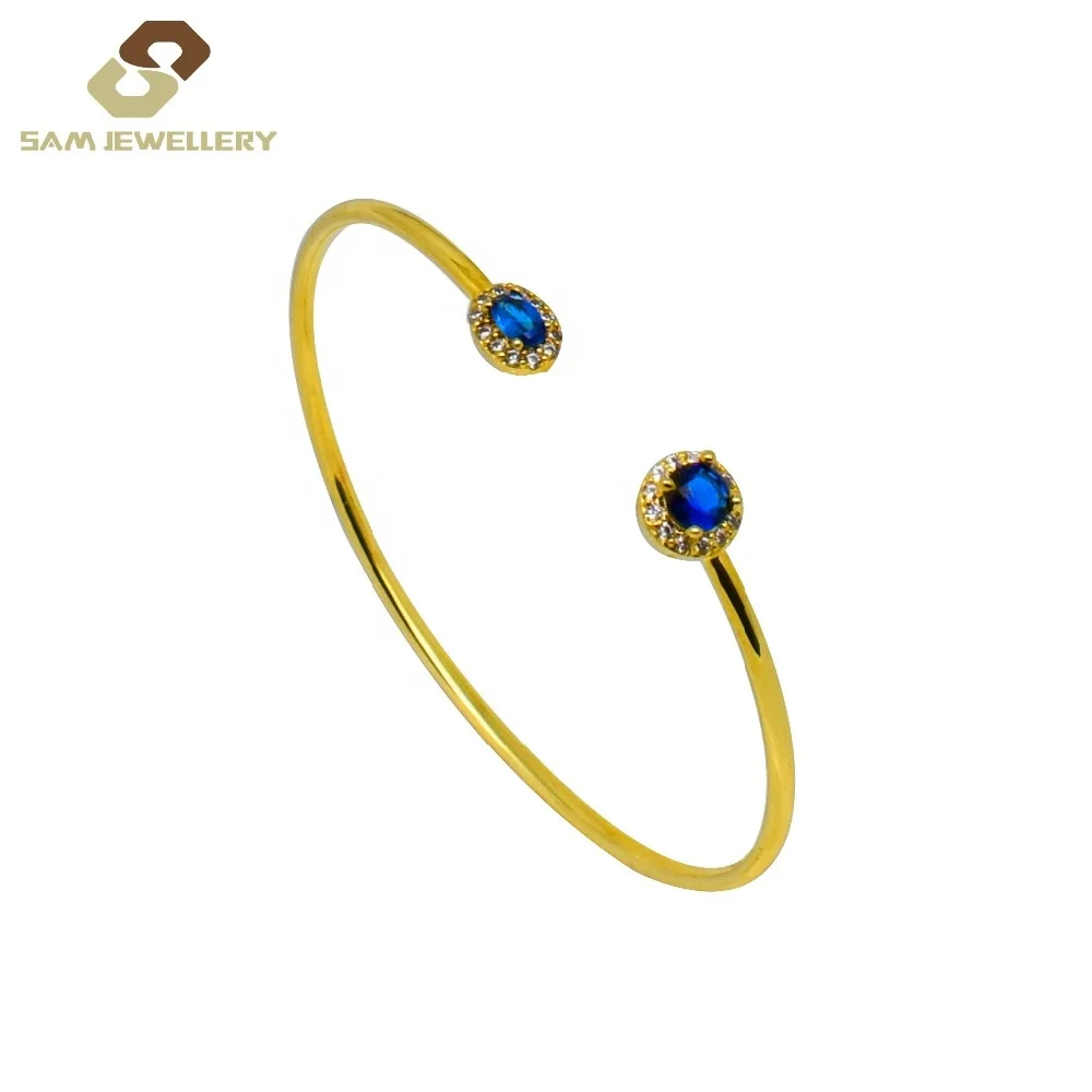 

Fashion Simple Synthetic Sapphire Halo Cz Gold Plating 925 Sterling Silver Personalized Cuff Bangle Jewelry