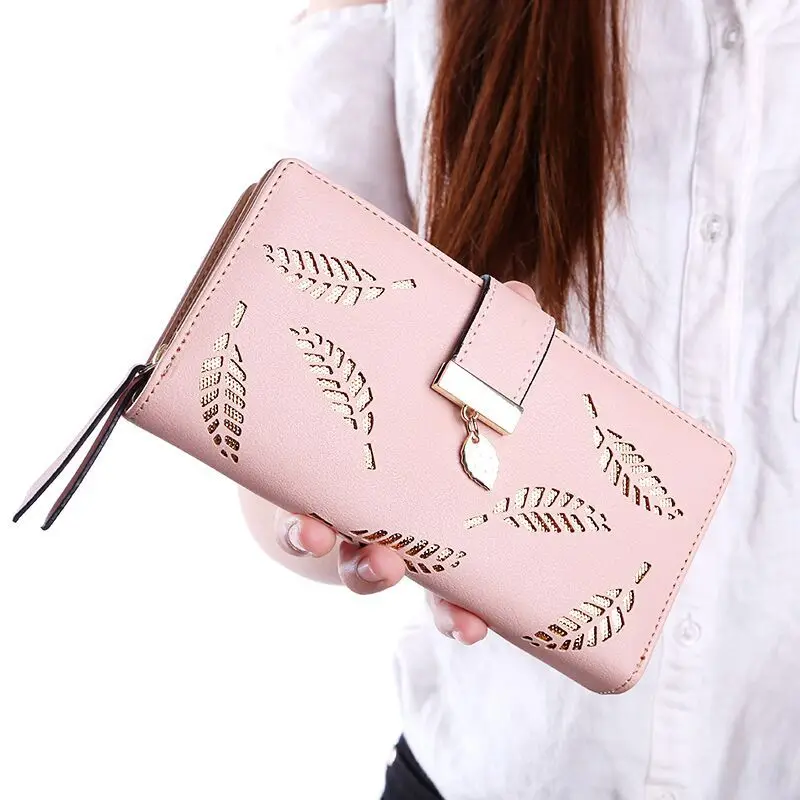 

Fashion Hollow Leaf Design Hand Purse Ladies Zipper Hasp Wallet Card Holder Long