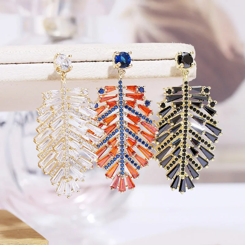 

Hot New Gold Plating Leaf Shape Drop Earrings Fashion Zircon Jewelry for Women Birthday Gift, Multi color