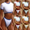 2019 hot sale style short sleeve swimsuit block colorful customer made bikini for women t shirt bathing suit