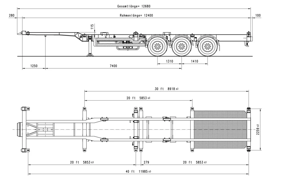 Tri-axles 20ft 40ft Skeletal Skeleton Chassis Container Semi Trailer ...