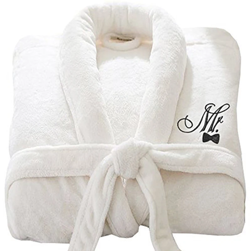 Embroidery Logo Wedding Bathrobes Set Luxury Long Velour Bath Robes