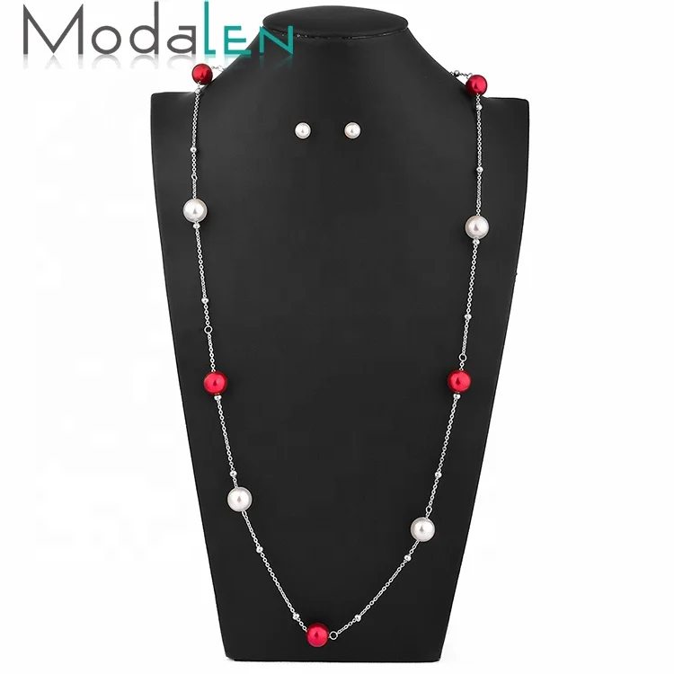 

Modalen Artificial Necklace Small Pearl Stainless Steel Jewelry Set Woman