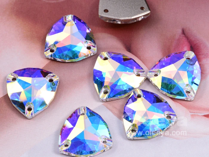 Top K9 Quality New Crystal AB Diamond Lemon Shape Flat Back Glass Strass Crystals Sew on Rhinestone Fan Woman Brooch for Gifts