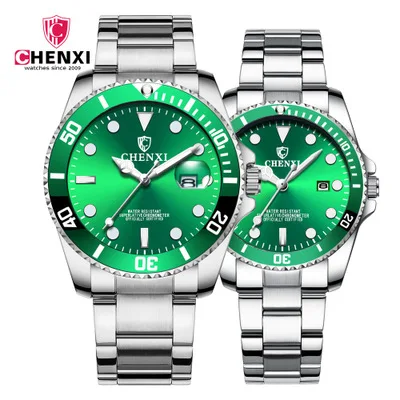 

CHENXI 085 A Brand Luxury Couple Watches Stainless Steel Luminous Hands Calendar Sports Quartz lovers Wrist Watch Waterproof