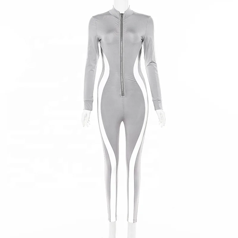 

Reflective stitching jumpsuit Sexy high-waisted Gym workout yoga jumpsuit, Grey/black