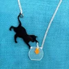 Cat catch fish laser cut acrylic necklace pendant lucite jewellery plexiglass hanging craft