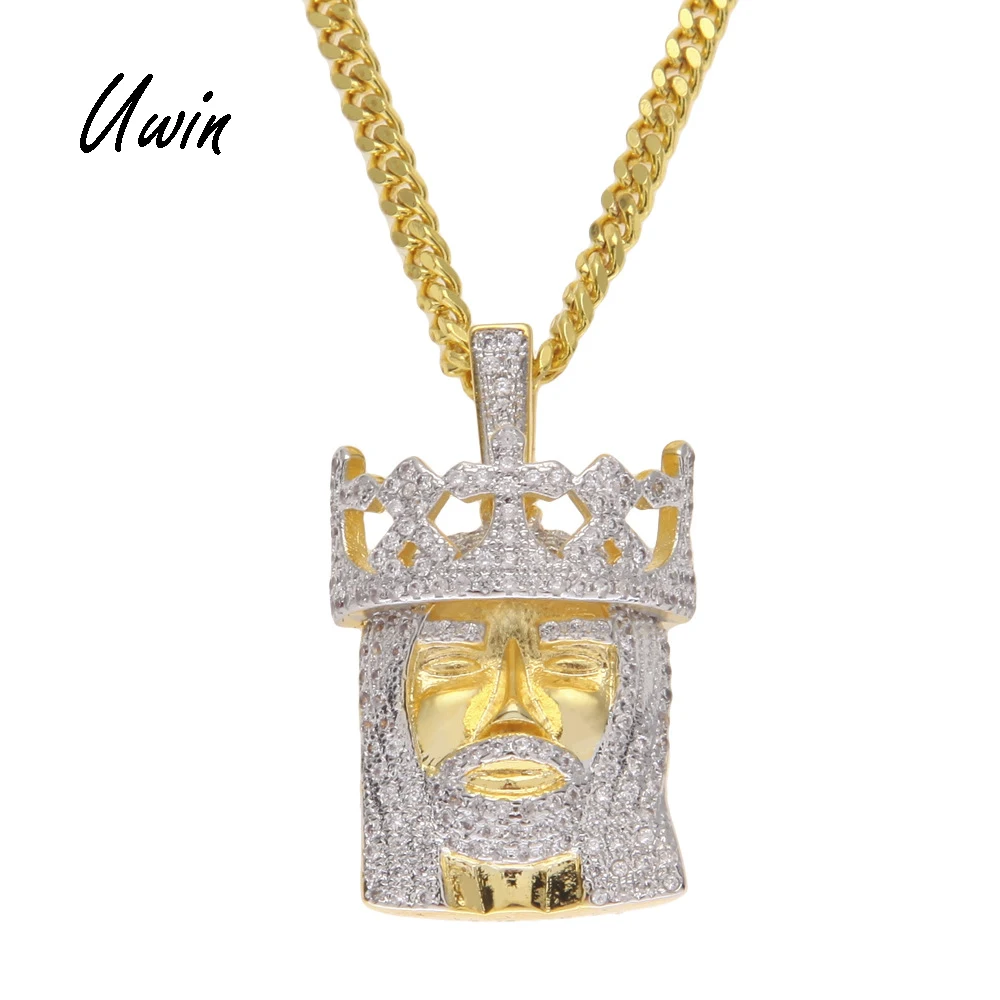 

Hip Hop Diamond Iced Out Jeus Pendant White Gold Plating Jesus Pendant with Chain, Real 18k gold and platinum