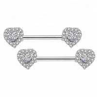 

14G Surgical Steel Nipple Barbell Rings with Clear Heart CZ Nipple Piercing Jewelry