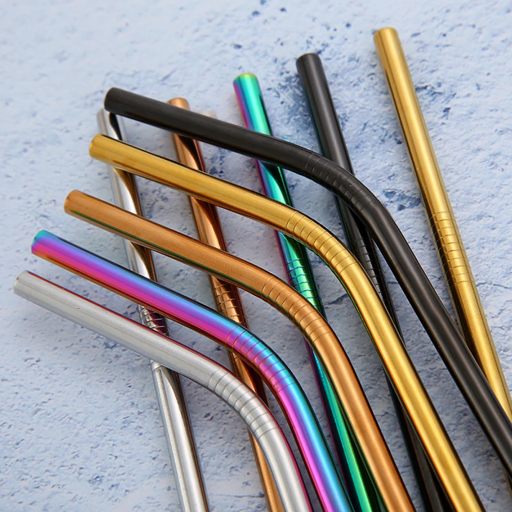 

Wholesale Drink Tools 304 Stainless Steel Drinking Straws with Brush, Black;rose gold;gold;rainbow