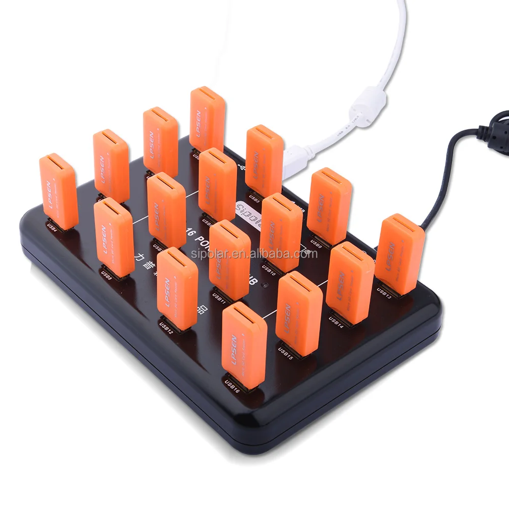 

hot sales 2019 sipolar a-100 16 port high speed usb 2.0 hub,mini usb hub2.0 powered 15W adapter duplicator, Black/white