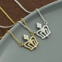 

Minimalist Crystal Crown Pendant Necklace Silver CZ Jewelry For Women