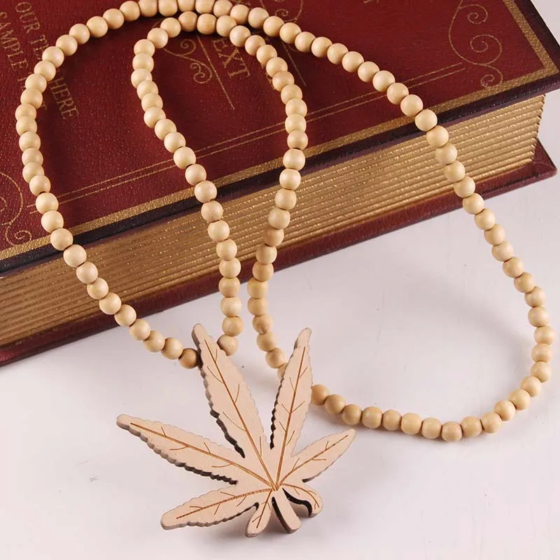 

African hiphop jewelry fancy wood maple leaf pendant necklace