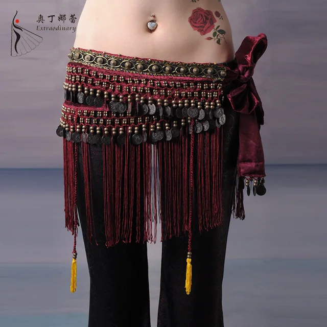 

Hot Sale 3 color Tribal Belly Dance Beads Tassel Hip Scarf Coins Belt, Kermesinus;black;coffee