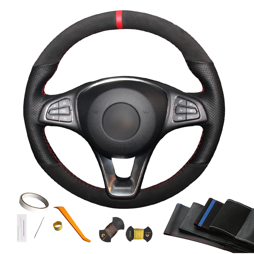 

Hand Sewing Suede PU Leather Steering Wheel Cover for Mercedes-Benz W205 C117 C218 W213 X156 X253 C253 W166 X166 W444