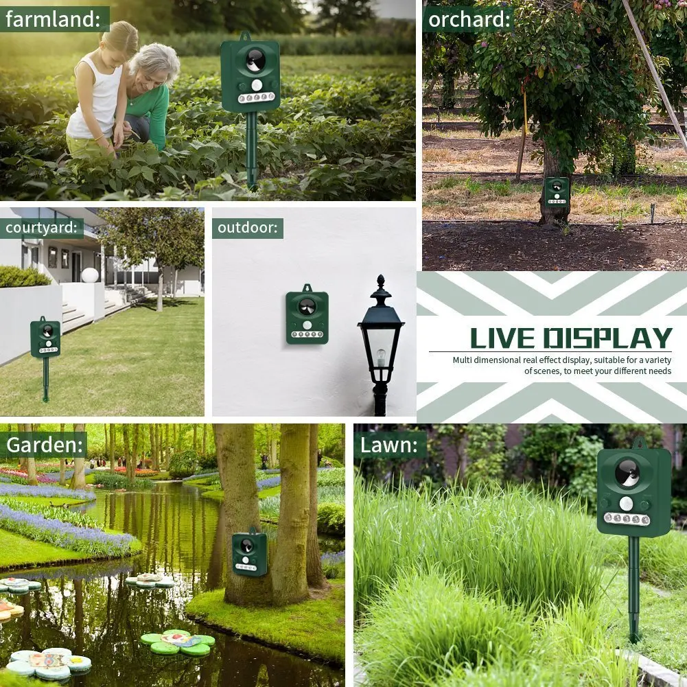 Outdoor Waterproof Solar Powered Ultrasonic Animal Repeller with PIR Sensor Protect Your Yard Lawn Garden