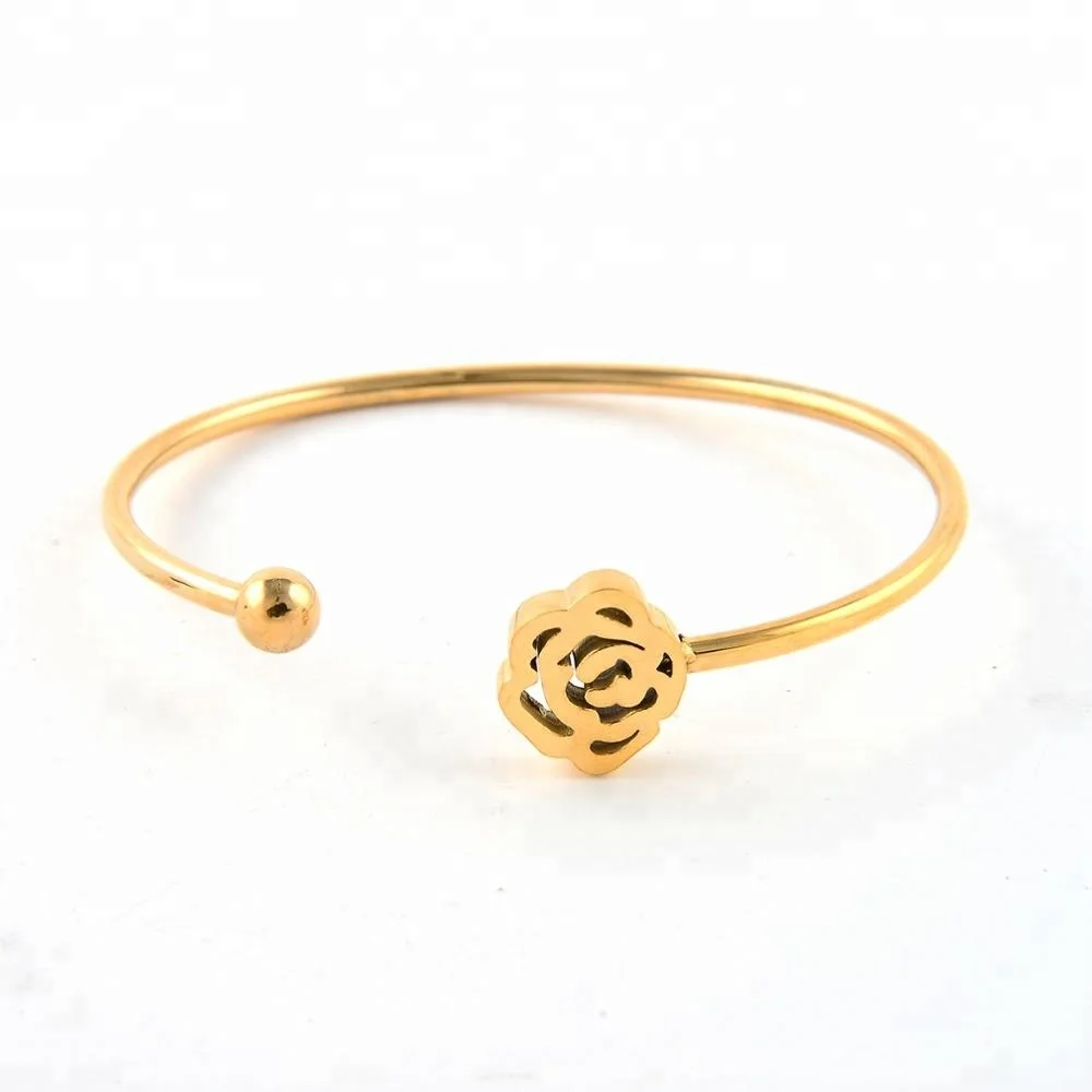 

Unique Design 18k Gold Bangle Saudi Arabia Jewelry Rose Cuff Bangle Bracelet for Ladies, Rose gold/silver custom