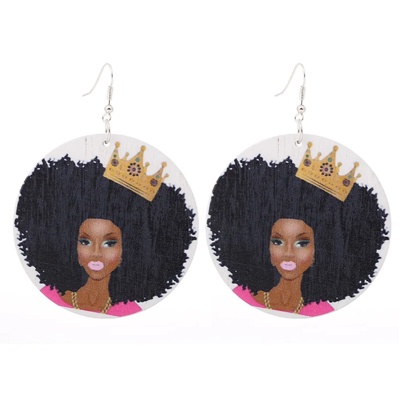 

African Woman Wood Earrings wooden african earrings Round Wooden Earrings Jewelry E268, As picture