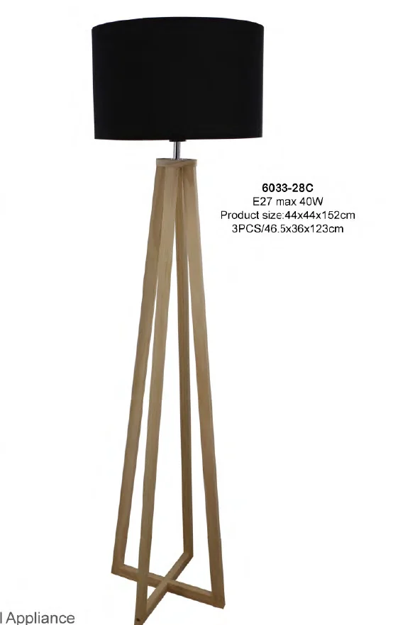 Wood Floor Lamp With Fabric Lampshade Tripod Wooden Base Buy
