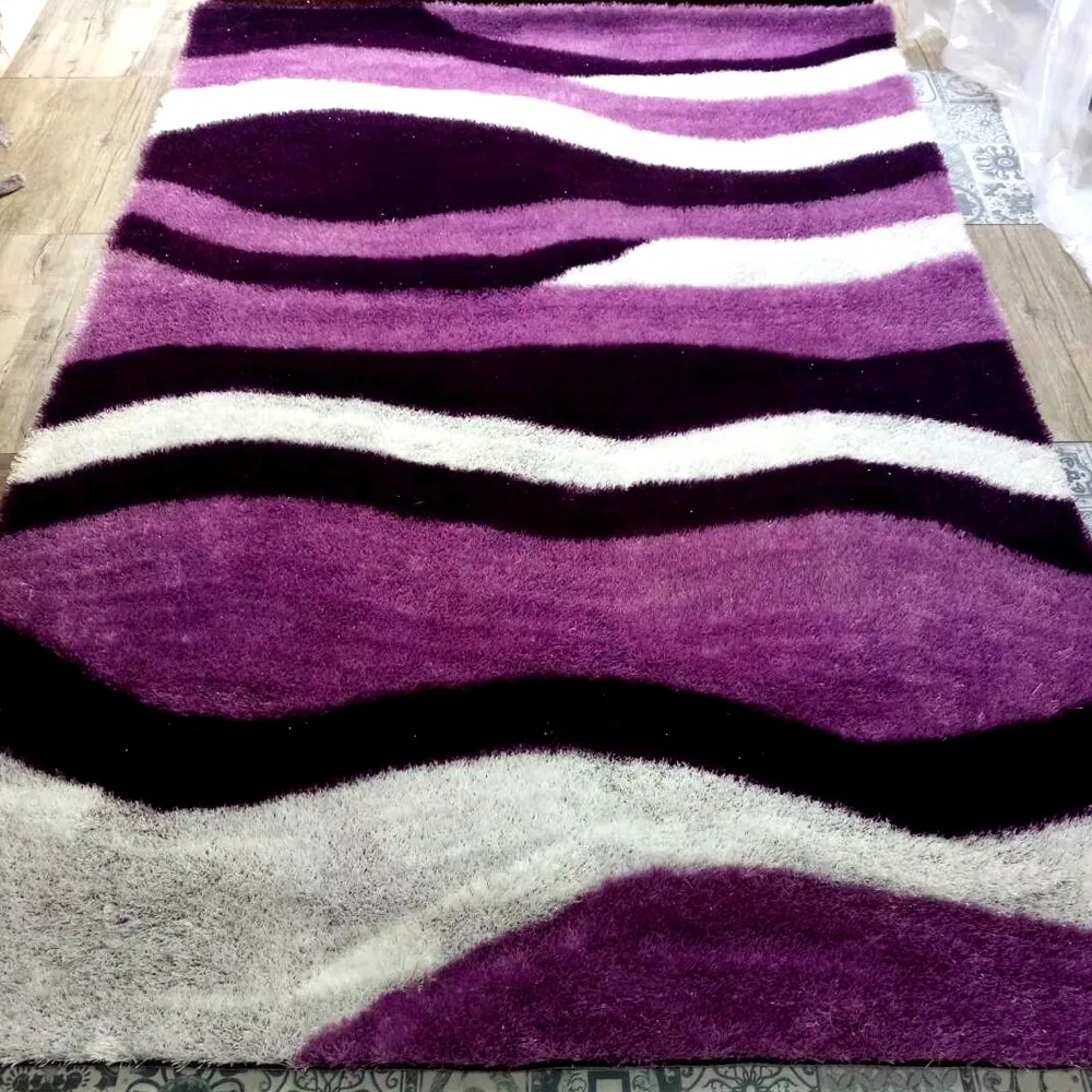紫色现代设计定制 100% 聚酯毛茸茸的地毯为客厅