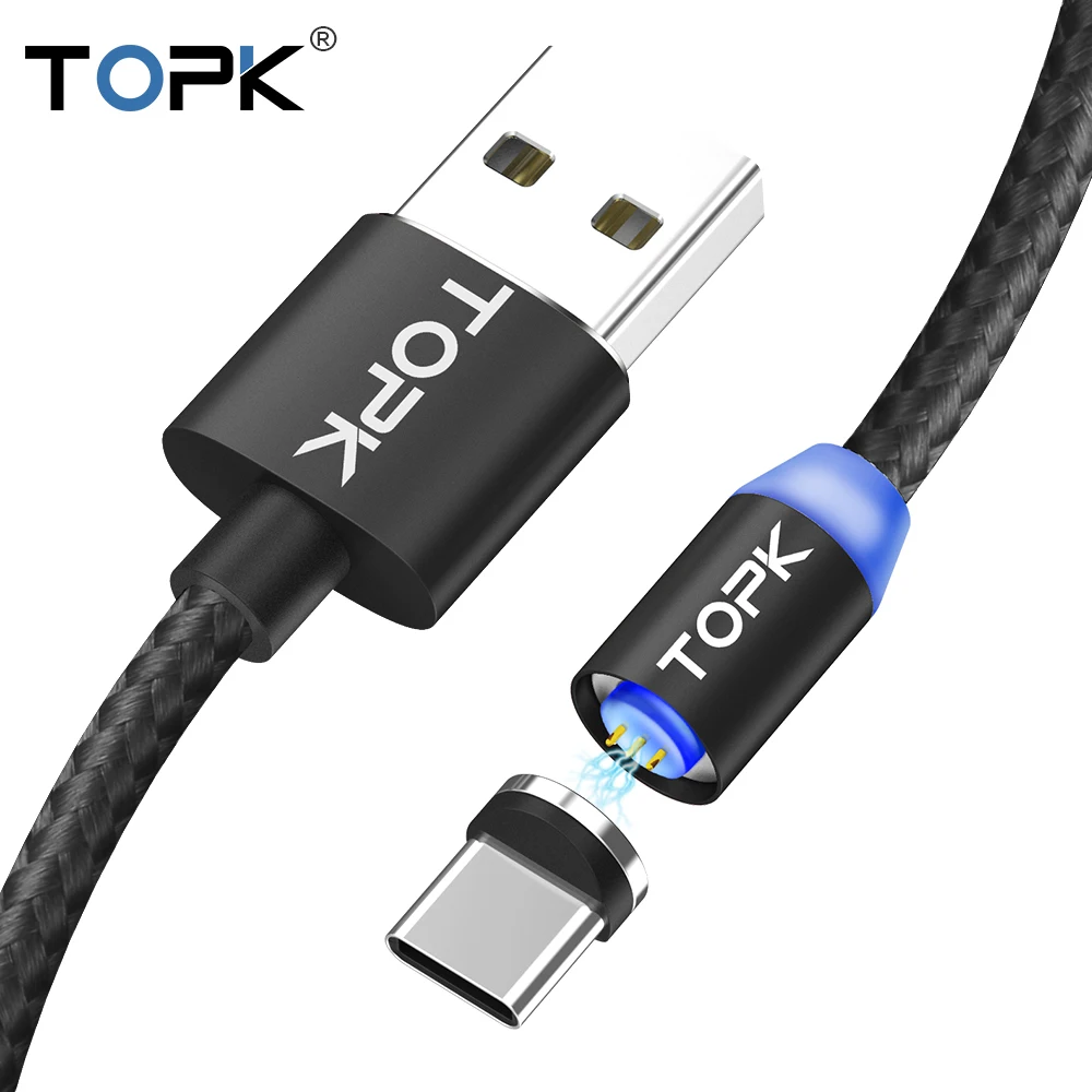 

Free Shipping TOPK AM37 1M 3 in 1 Nylon Braided USB Fast Charging Magnetic Micro USB Cable with LED Indicator, Black/red/blue