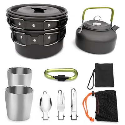 

Portable Outdoor Cookware Kettle Cup Pot Set Camping Mess Kit Carabiner Tableware Set